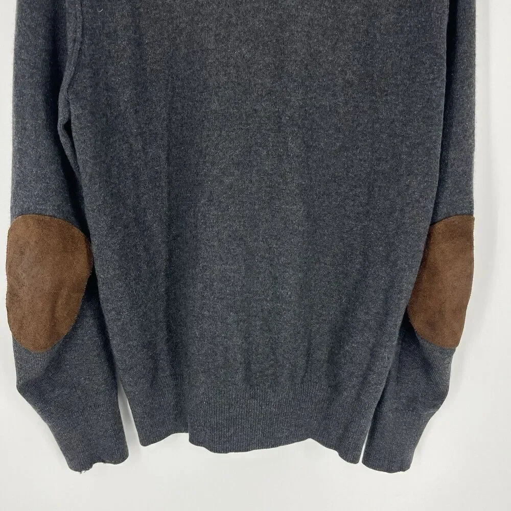 Vince Cashmere Sweater Size Medium Mens Gray Raglan Pullover Elbow Patch V Neck